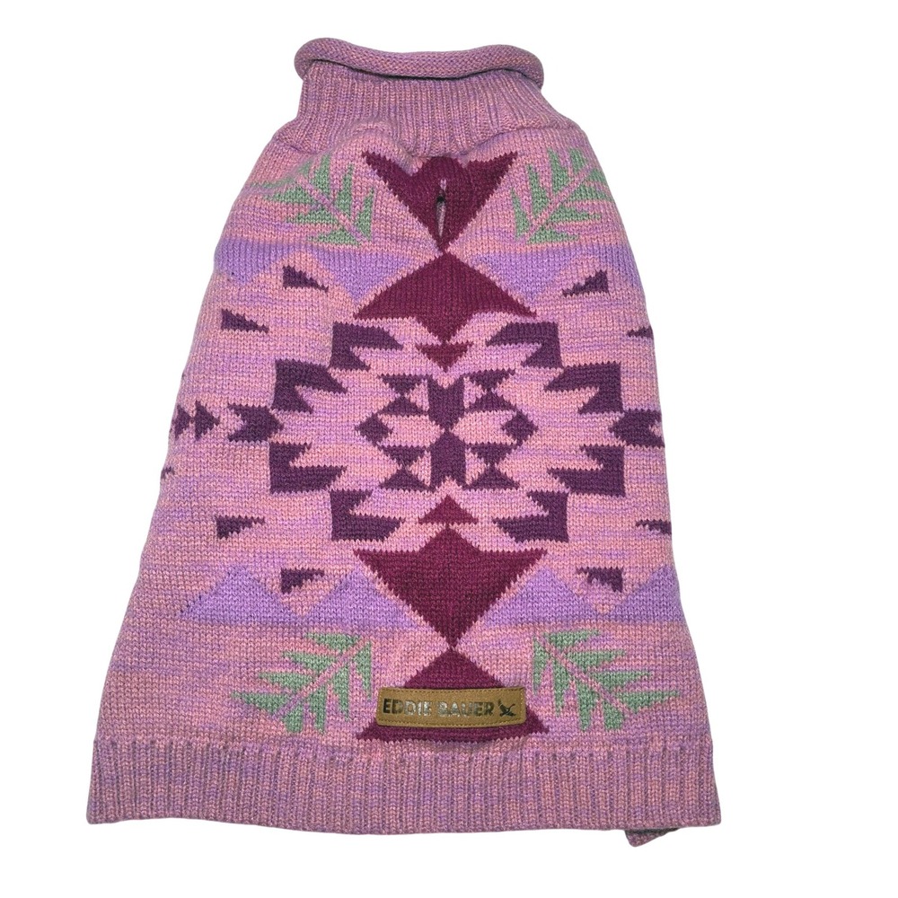 Eddie Bauer Pink Knit Dog Sweater Roll Neck Geometric Southwestern Pet Medium